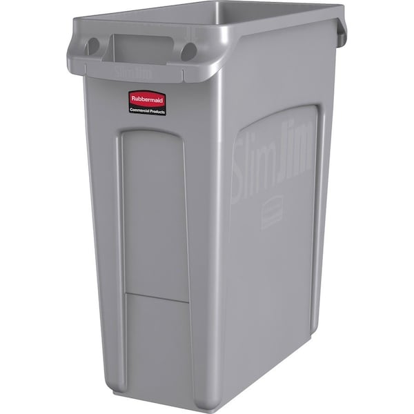 16 gal Rectangular Slim Jim Vented Container, Gray, Plastic
